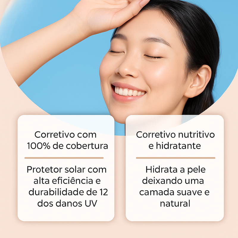 Corretivo Base K-Beauty Coreana 2 em 1 - Cobertura 100% Perfeita e Natural
