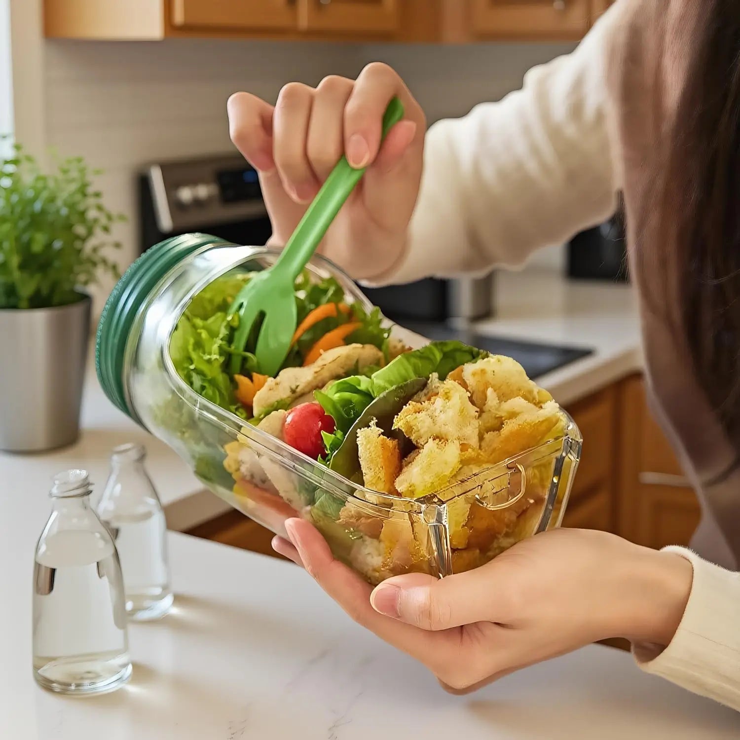 Saladeira Portátil Hermética  Multifuncional – Compartimentos para Molho, Vedação Antivazamento, Livre de BPA